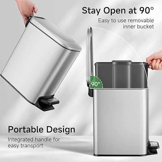 TIPGO Slim Bathroom Trash Can with Lid Soft Close, Step Pedal, 6 Liter / 1.6 Gallon Stainless Steel Trash Bin, Small Garbage Cans for Bedroom, Office, Kitchen (Silver)