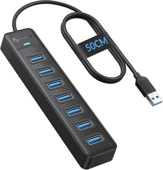 PHIXERO 7 Port USB Hub 3.2 with 1.6FT/50CM Long Cable, Multiport Adapter and Splitter for PC, Compatible with All USB 3.2/2.0/1.1 Devices