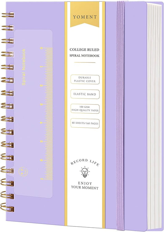 Yoment Spiral Notebook College Ruled A5 Spiral Bound Journal 160 Pages Thick Paper Plastic Hardcover Spiral Notebook 5x7 Wire Bound Notebooks for Note Taking School Office Supplies, Purple