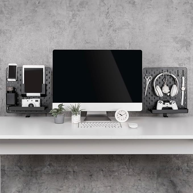 EHO Clamp-On Desk Pegboard, 2Pack (Combined Size 27 x 14 inch) Privacy Divider, Desk Partition Panel, No-Drill Desk Mounted Peg Board Organizer for Office, Gaming, Home, Black