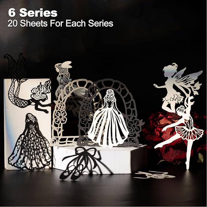 Shadow Dance Scrapbook Paper Set, 120 PCS Vintage Hollow Ephemera Pack for Junk Journaling, Scrapbooking, Crafting, DIY Projects, Diaries, and Art Supplies