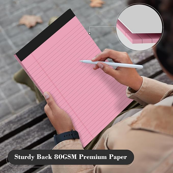 Colored Legal Pads 8.5x11 Legal Pads 6 Pack Wide Ruled Notepads Colored Note Pads Perforated Legal Notepads 21LB Legal Pad 30 Sheets Writing Pads for School, College, Office (Pink/Blue/Purple)