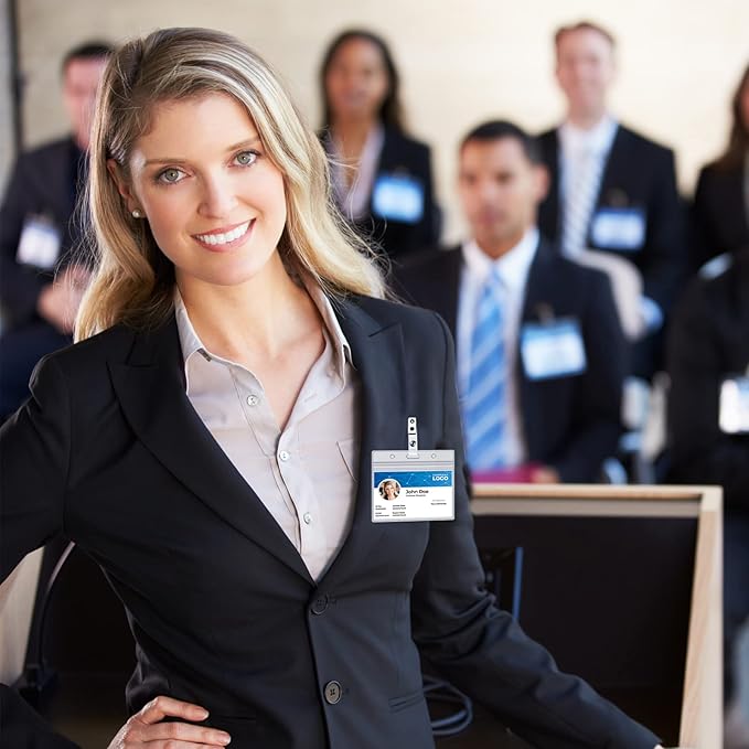 10 Pcs Clear Badge Holder Horizontal ID Card Holder Waterproof Plastic Card Name Badge Holder for Office, School, Conference