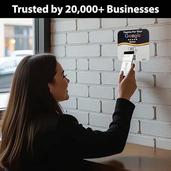 NFC Tap Plate (1-Pack) by Review Highway - Compatible with Google Reviews - NFC Tap & QR Scan for Instant Reviews - Boost SEO - iPhone/Android Compatible - Reusable and Zappy Fast (1 Plate)