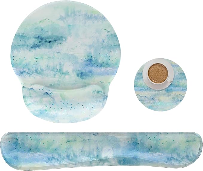 Ergonomic Keyboard Mouse Pad Wrist Rest Support Set for Laptop/Computer/Desktop,Memory Foam Hand Rest Wrist Cushion for Gaming/Office,Lightweight Comfortable & Pain Relief (Landscape Painting)