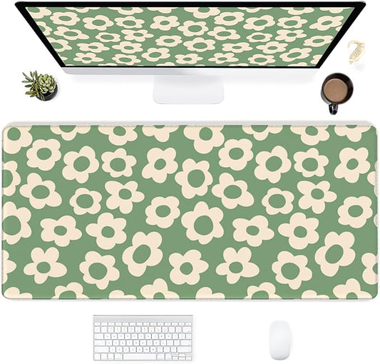 Desk Mat,Vintage Groovy Flowers Extended Gaming Mouse Pad for Office Work & Game,Computer Keyboard Mouse Mat Desk Non-Slip Rubber Base Large Mousepad with Stitched Edges, 31.5x15.7inch