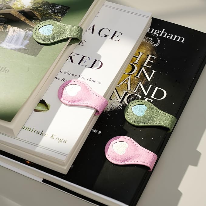 2Pcs Magnetic Leather Bookmarks with Gift Box, Magnetic Pen Holder Book Marks Clip Gift for Book Lover Readers Men Women Teachers Students, Pink+Green