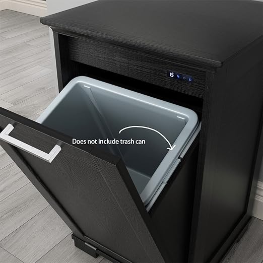 OLD CAPTAIN Wooden Tilt Out Trash Cabinet, Wooden Kitchen Garbage Can Free Standing Holder, Black Finish…