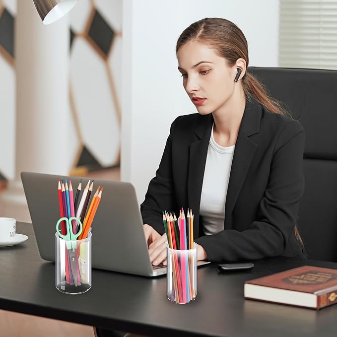 Acrylic Pen Holder 4 Pack, Acrylic makeup brush holder, Clear Pen Cup, Acrylic Cylinder Perfect for Desk organizer, Cylinder