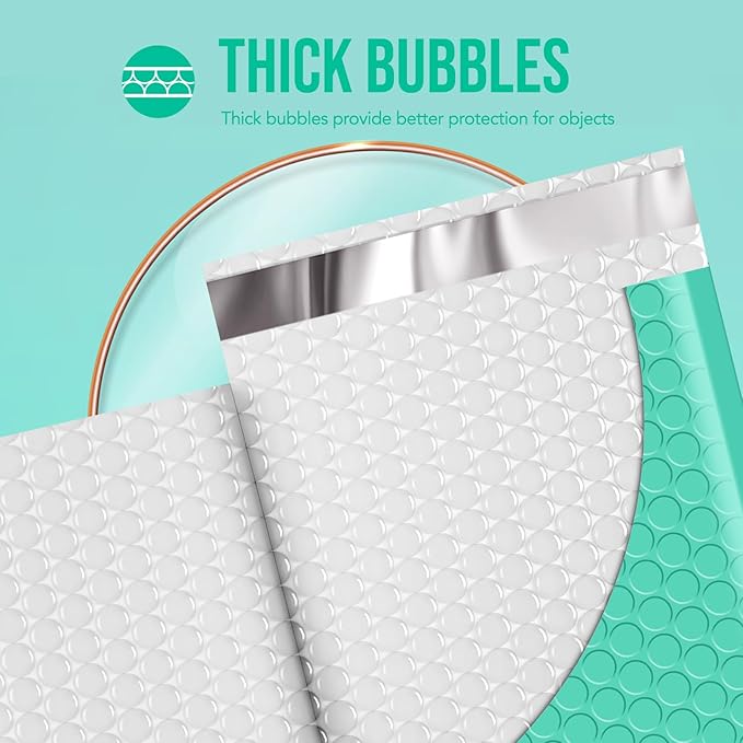Fuxury Bubble Mailers 8.5x12 Inch 40 Pack Self Seal Large Bubble Envelopes Water Resistant Thick Cushioning Mailer for Small Business Packaging, Mailing Teal #2