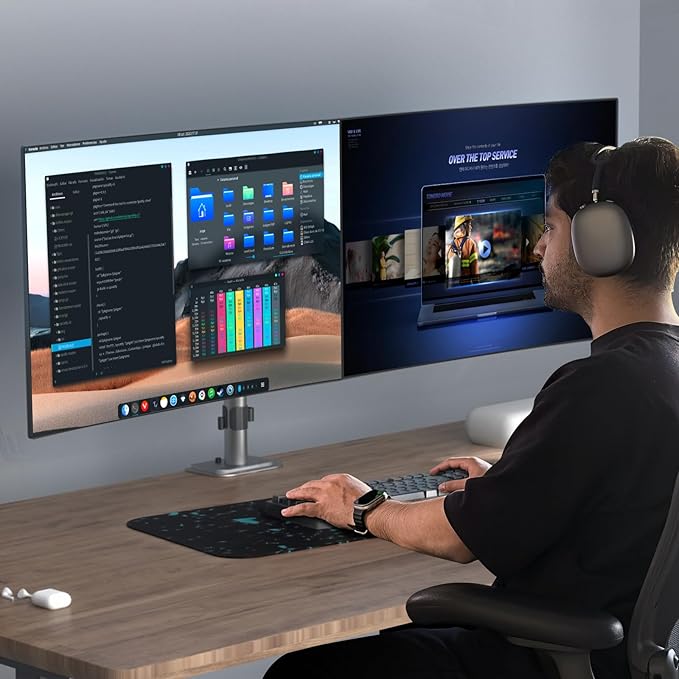 Suptek Dual Monitor Desk Mount, Adjustable Dual Monitor Arm for 2 Monitor Screens up to 42 inch, Extra Tall 15.75" Pole Monitor Stand for Desk, Holds up to 22 lbs,Silver(MD9442LS)