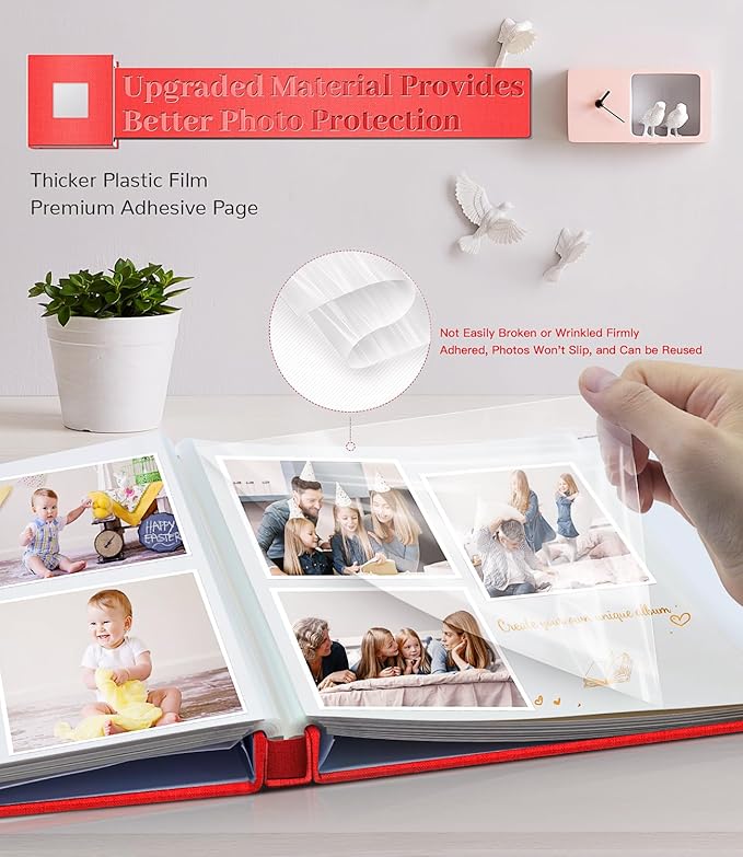 Photo Album Self Adhesive Scrapbook Album for 3x5 4x6 5x7 8x10 Pictures,40 Pages Linen Cover with Display Window DIY Photo Book,Ideal Gifts for Family Travel Wedding Baby