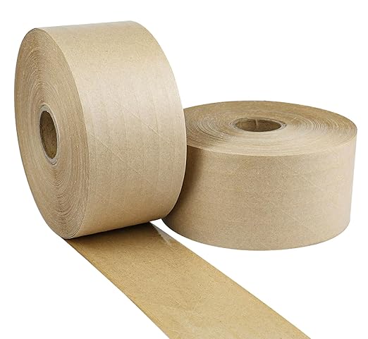 BOMEI PACK Water Activated Kraft Paper Reinforced Gummed Tape, 2 Pack 3 inch x 380 ft, for Heavy Duty Secure Packing Shipping
