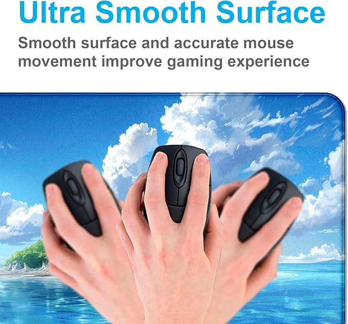 Healing Blue Sky Forest Sea Beach Scenery Keyboard Pad, Extended Office Computer Gaming Desktop Mouse Pad 35.4 x 15.7 Inches Non Slip Rubber Base with Stitched Edges