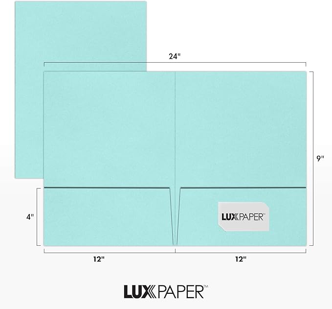 LUXPaper 9" x 12" Presentation Folders | Two Pocket | Seafoam Blue | 100lb. Cover | 10 Qty
