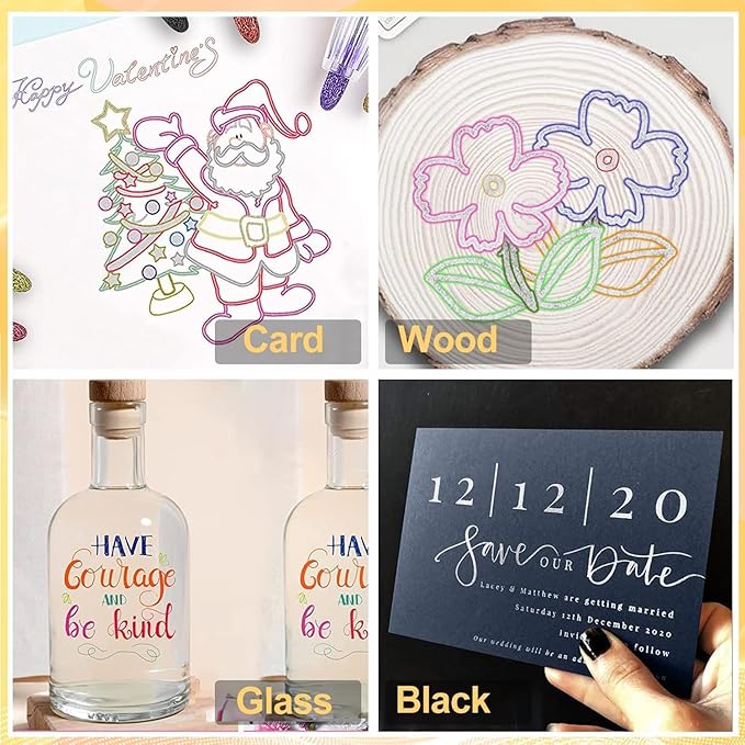 Double Line Outline Markers 12 Colors Super Squiggles Glitter Self Outline Metallic, Doodle Shimmer Drawing Pens for Christmas Greeting Card, Birthday Gift, DIY Art Crafts