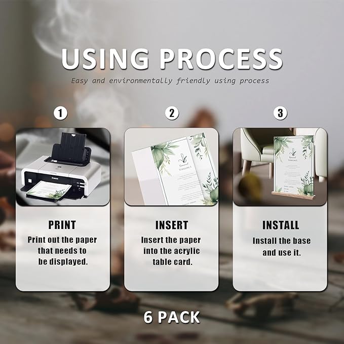 Acrylic Sign Holder 5.5x8.5 with Wood Base, Clear T shape Table Display Stands for Office, House, Store, Restaurants, and Event use, Double side Flyer Holder for Ads, Menu, Picture etc.(6 packs)