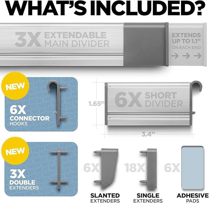 Practical Comfort Aluminum Drawer Organizer for Kitchen Utensils Silverware Flatware 9 Dividers Set | MEDIUM | UPGRADED VERSION