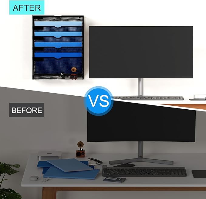 6-Tier Hanging File Organizer Office Cubicle Accessories for Work Organizer Wall Mount File Holder for Mails Folders Papers Magazine Organization, Black