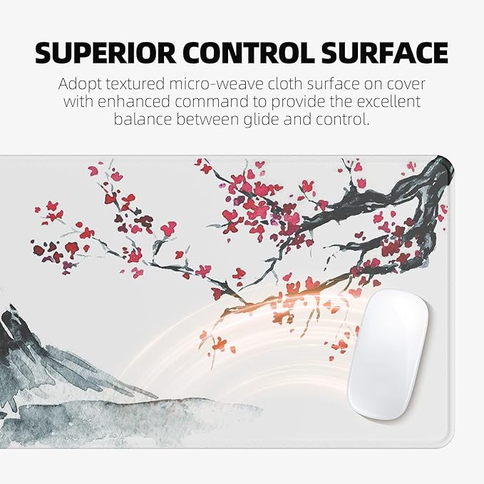 ETZ Japanese Cherry Blossom White Mouse Pad (31.5 × 11.8 × 0.12 inch) Extended Large Mouse Mat Desk Pad, Stitched Edges Mousepad,Non-Slip Rubber Base,Gaming Mouse Pad XL,Office & Home.