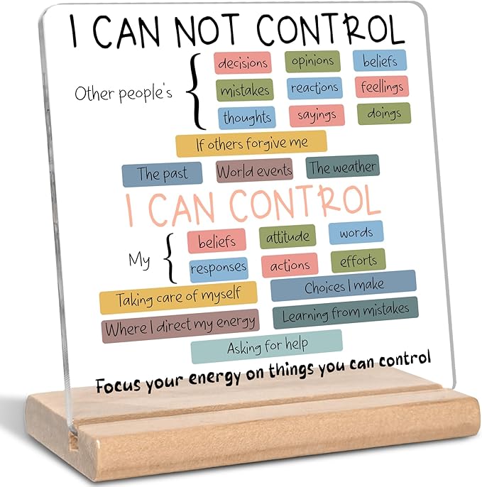 Mental Health Things I Can Control Psychology Motivational Acrylic Plaque Sign, Mental Health Gifts for Student Graduation, Therapist Office Gifts, Inspirational Gift for School Counseling Office Decor for Desk