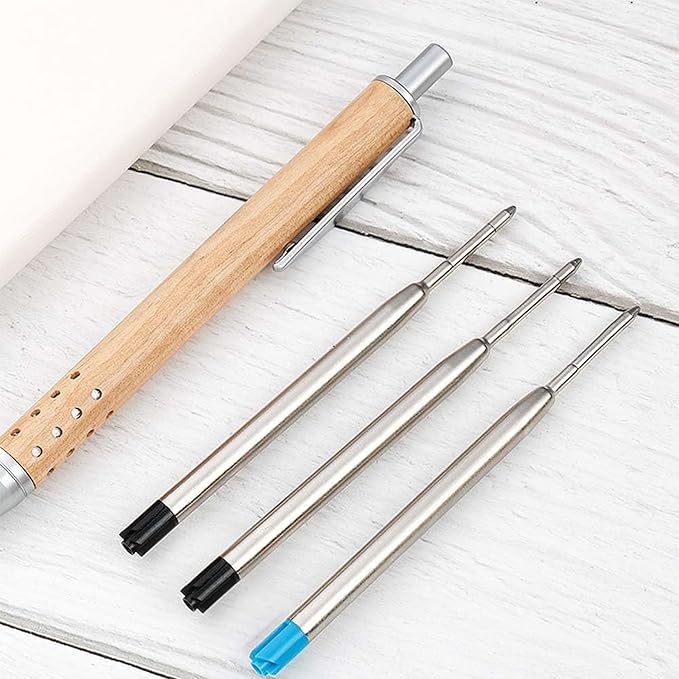 PapaBear Ballpen Medium Point Black Ink Refill Pack of 5-Replaceable Ballpoint Pen Refills 0.7 mm Tip - Metal Pen Refill (Black)