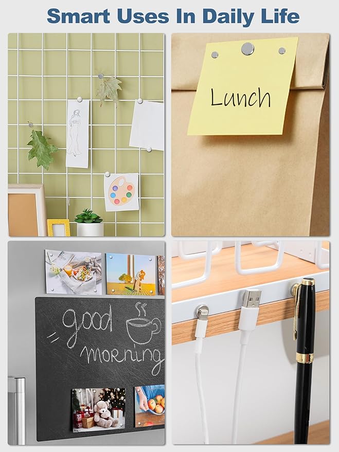 SMARTAKE 50 Pcs Rare Earth Magnets, Multi-Use Premium Neodymium Fridge Magnets, for Refrigerator, Office, Whiteboard, Crafts, DIY Hobbies, Kitchen, Science, Billboard, 10x2.3mm (Silver)