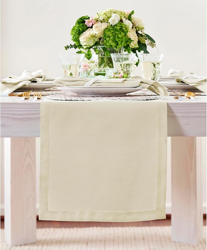 Solino Home Linen Birch Table Runner 60 Inches - 100% Pure Linen Short Table Runner 14 x 60 Inch Ideal for Dresser and Coffee Tables - Fall, Autumn, Thanksgiving - Fete