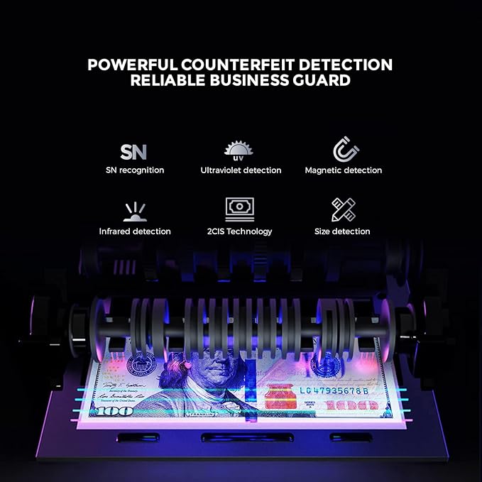NUCOUN VC-7S Silver Bank Grade Money Counter Machine Mixed Denomination Value Counting Serial Number Multi Currency Enabled 2CIS/UV/IR/MG/MT Counterfeit Detection Cash Bill Value Counter