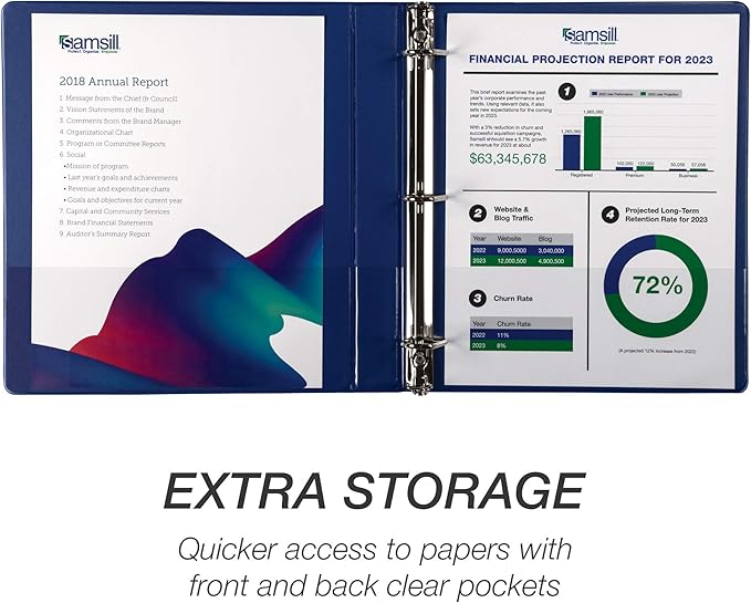 Samsill Durable 1 inch 3 Ring Binder, Made in USA, D Ring Binder, FSC 100% Recycled Chipboard, Blue, 4 Pack