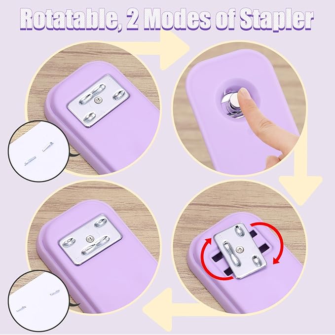 SYMDROMIA 13-in-1 Office Desk Organizer Set with Stapler and Tape Dispenser, Pen Holder, Scissors, Ruler, Hole Punch, 2 Pens & More Desktop Accessories for Back to School Supplies (Purple)