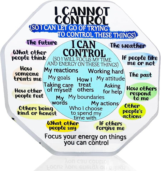 Ewong Things I Can Control Mental Health Decor, Acrylic Sign for Therapist Office, School Counselor, Psychologist Room Art Decoration, Therapy Desk Plaque for Bedroom Classroom (Octagon-Blue)