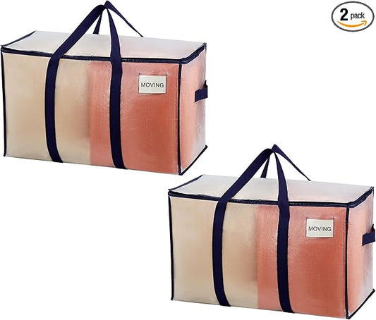 VENO 2 Pack Moving Bags, Heavy Duty, Moving Boxes Alternative, Packing Storage Supplies for Dorm Room Essentials with Zipper for Clothes, Extra Large Totes for Packaging (Clear, 2 Pack)