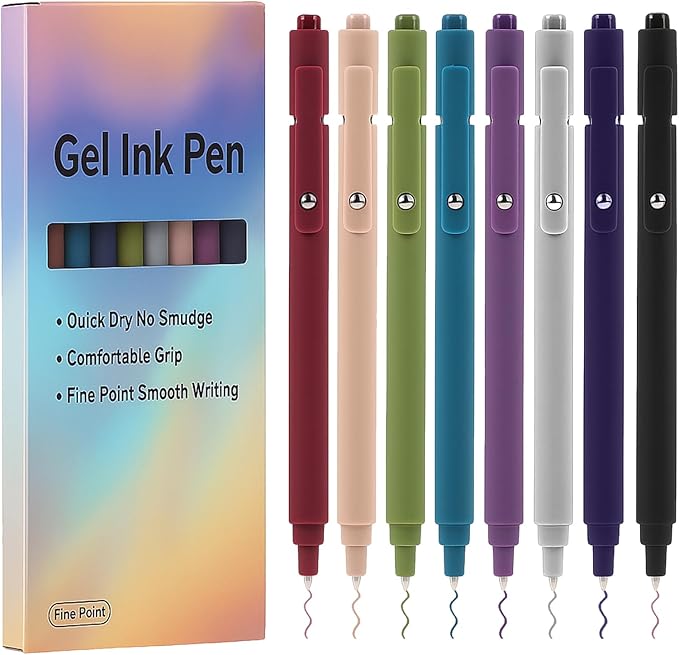 8 Pack Gel Pens, Colorful Pens 0.5 mm Fine Tip Retractable Multicolored Pens Smooth Writing for Journaling Note Taking Office Supplies School Supplies, Stocking Stuffers for Women Teens