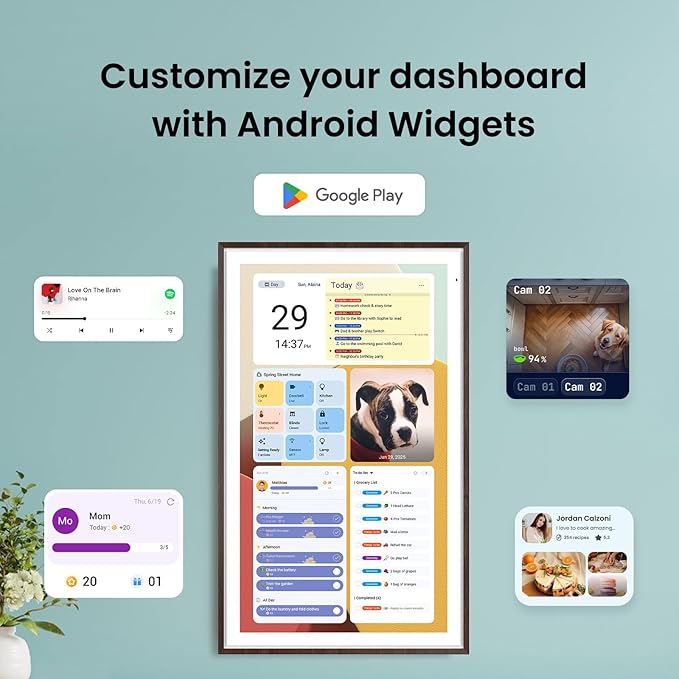 ApoloSign 27" 4K Digital Calendar: Dual Mode Calendar with Google Play & Multi-calendar Sync, Electronic Planner & Chore Chart, Smart Touchscreen, Interactive Display for Family Schedules (Dark Oak, 27-inch(4K))
