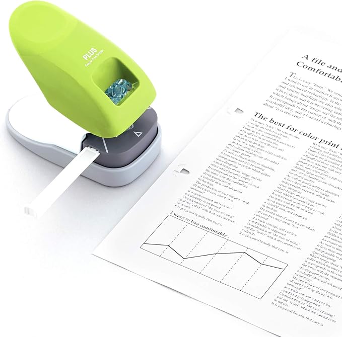 Plus Paper Clinch Desktop Staple-Free Stapler, Green