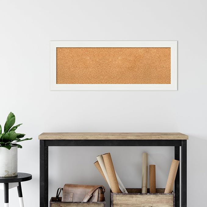 Amanti Art Natural Cork Board for Wall, 15x39 Vision Board with White Frame, Medium Corkboard Office Decor for Home Organization, Casual Corkboard Pinboard to Display Items for Home Organization in