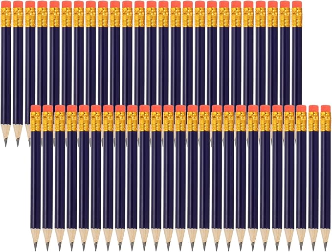 MECCANIXITY Golf Pencils with Erasers, 4" HB Mini Half Pencils Pre Sharpened Small Pens for Wedding Bridal Shower Game Office Writing Drawing(Dark Blue, Pack of 50)