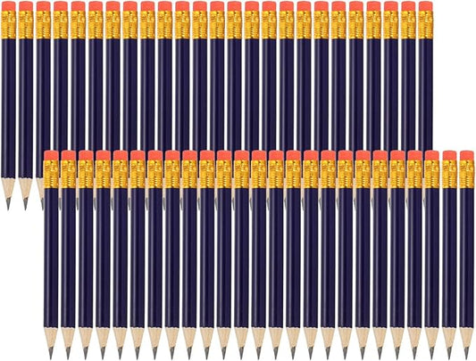 MECCANIXITY Golf Pencils with Erasers, 4" HB Mini Half Pencils Pre Sharpened Small Pens for Wedding Bridal Shower Game Office Writing Drawing(Dark Blue, Pack of 50)