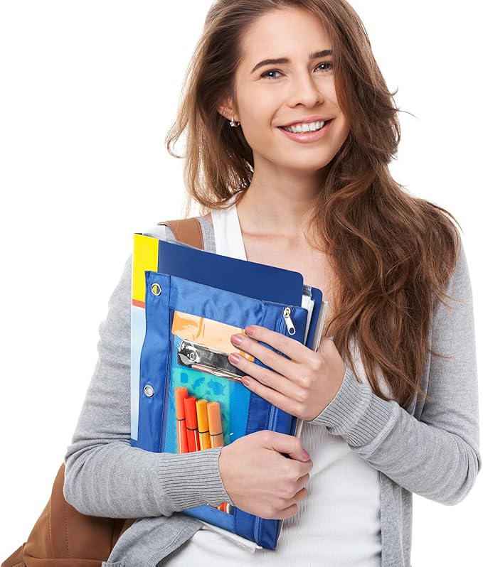 Marspark 48 PCS Pouch Bag for 3 Ring Binder - Bulk Zipper Pencil Binder Pouches with Clear Window for School Office Utensils Storage Supplies(Multicolor)