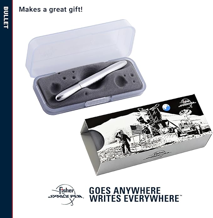 Fisher Space Pen Brushed Chrome Bullet Space Pen, Ballpoint, Brass, Black Ink, Gift Box