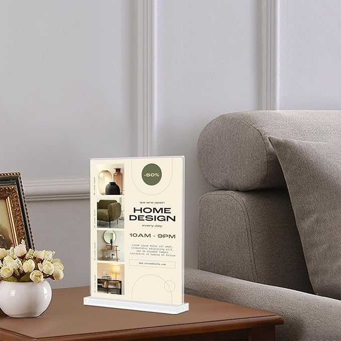 TONICE Acrylic Sign Holder 8.5 x 11 inch 6 Pack Double-Sided Plastic Sign Holder Stand Vertical Display Table Top Sign Holder for Office, Restaurants, Store, Wedding, Party