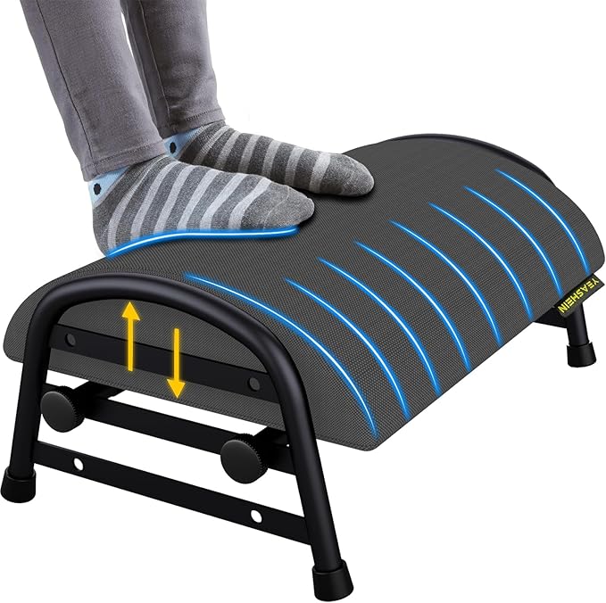 Comfortable Foot Stool for Desk, Adjustable Height Footrest with Washable Cover, Under Desk Foot Rest for Office