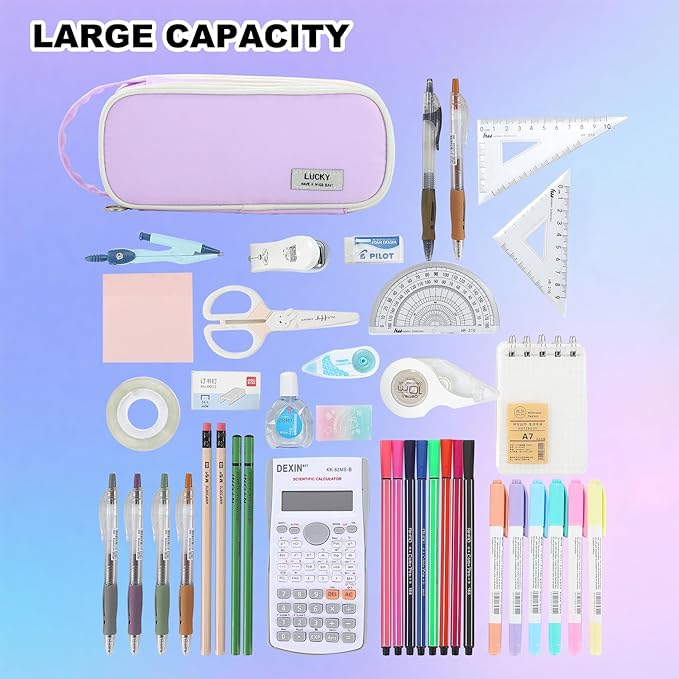 Pencil Case Large Zipper Pencil Pouch for Girls Kids Teens Adults Aesthetic Pencil Bag Stationery Organizer Pencil Case with Handle for School Purple