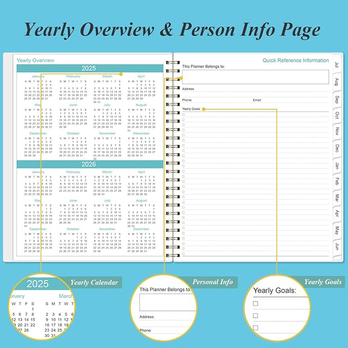 2026 Planner - Planner 2026 from January 2026 to December 2026 with 12 Monthly Tabs, Flexible Cover, Inner Pocket, 8.5" x 11", Blue Watercolor