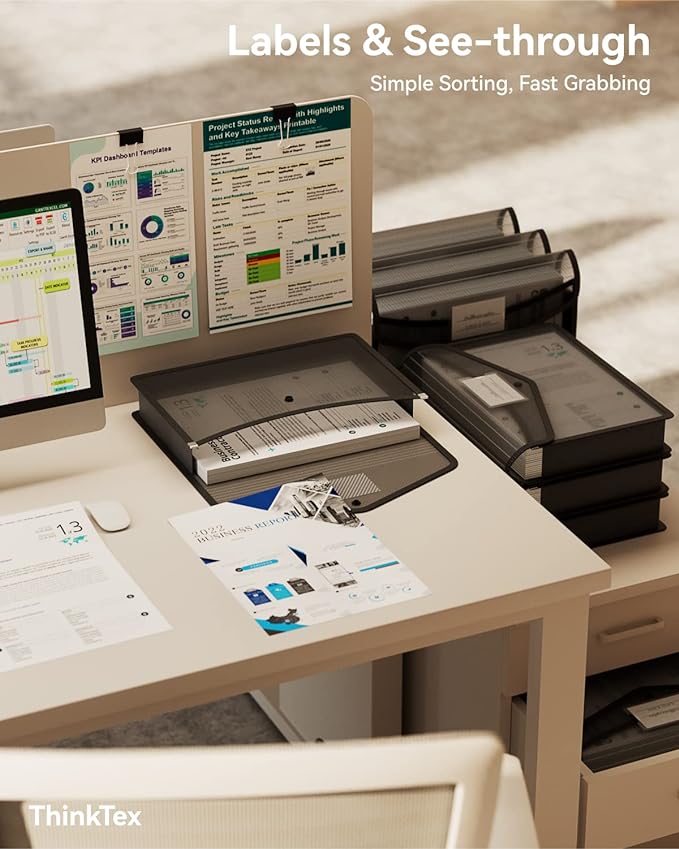 ThinkTex Plastic Expanding File Folder, Transparent envelopes with Snap Closure, No Dividers, Large Capacity, Fit Letter/A4 Size - 5 Packs