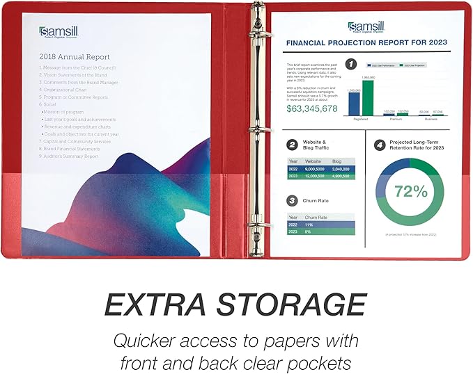 Samsill Durable 0.5 inch 3 Ring Binder, Made in USA, D Ring Binder,FSC 100% Recycled Chipboard, Red, 12 Pack