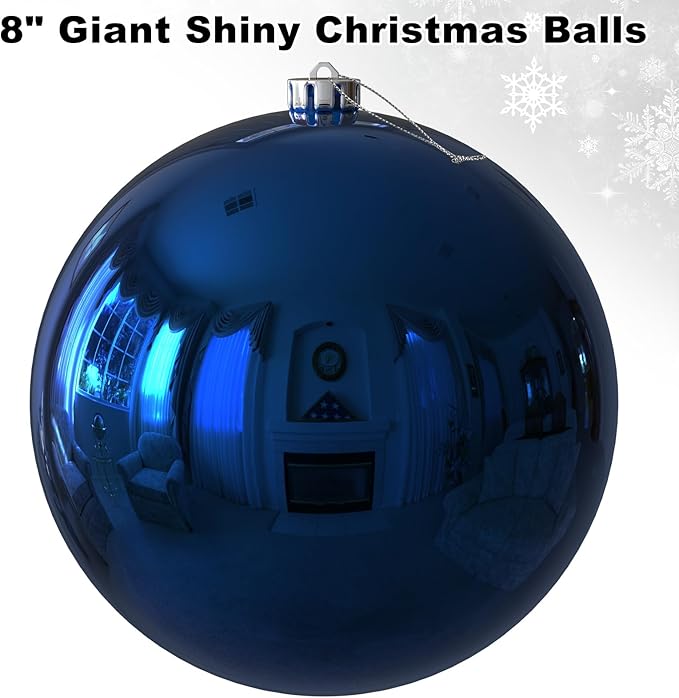 Navy Blue 8.0" Christmas Balls Ornaments - Extra Large Christmas Tree Decoration Shatterproof Hanging Shiny Balls for Birthday Holiday Wedding Decorations Set of 2pcs
