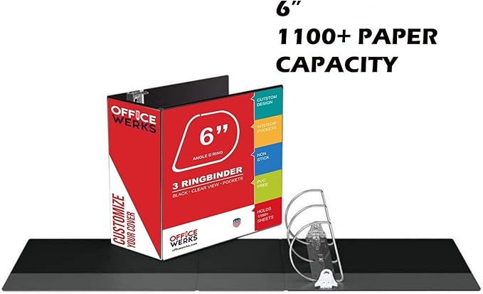 4 Pack of 6 Inch 3 Ring Binder with Locking Angle D Rings, Professional Heavy Duty Large Storage Binder with Pockets, Fits 8.5 x 11 Inch Sheets, Non-Stick Clear View Cover, Customizable, Black
