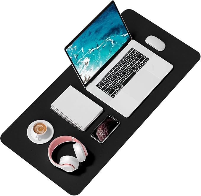 Hsurbtra Desk Pad, 35.5" x 17" PU Leather Desk Mat, XXL Extended Mouse Pad, Waterproof Desktop Blotter Protector, Non-Slip Ultra Thin Large Laptop Keyboard Writing Mat for Office Home, Black